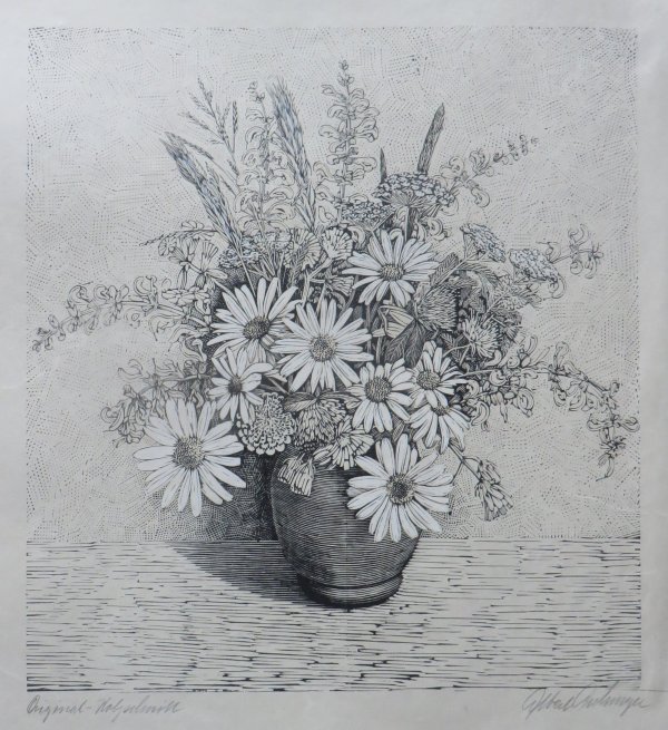 Albert Aichinger: Blumenstrau (Holzschnitt)