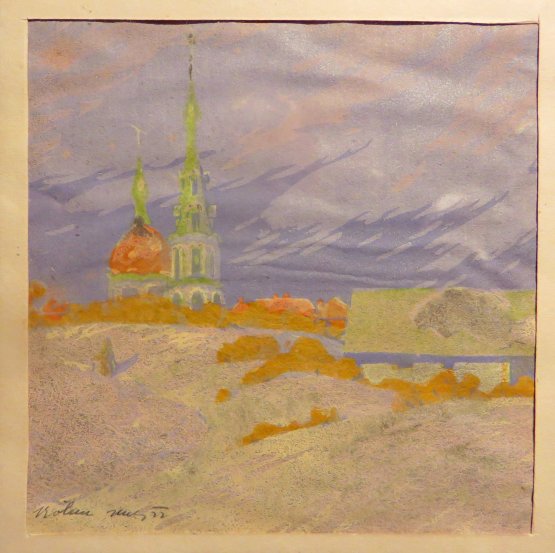 Bhm Viktor: Russische Kirche bei Nikolsk Ussurysk / Ostsibirien 1918 (Farbholzschnitt 1922)