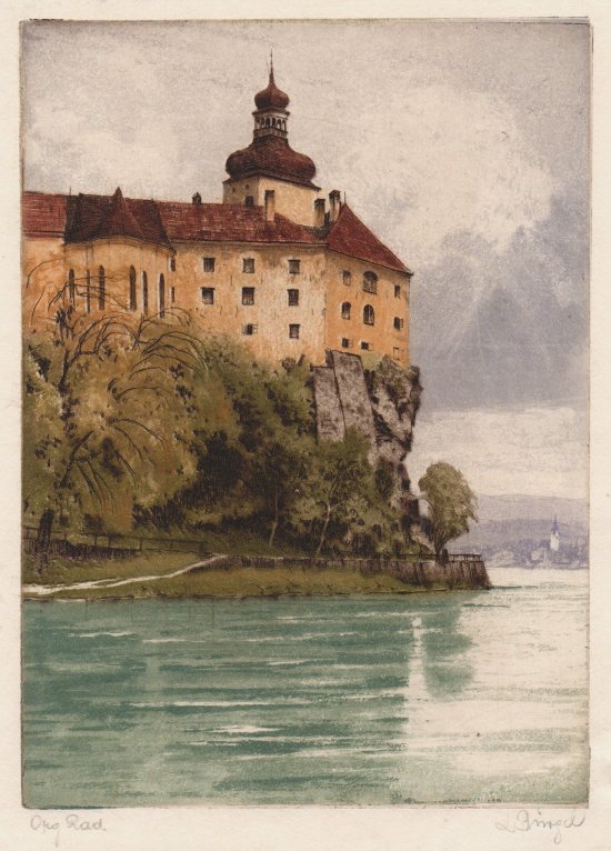 Ludwig Brgel, Schloss Persenbeug bei Ybbs an der Donau, Farbradierung