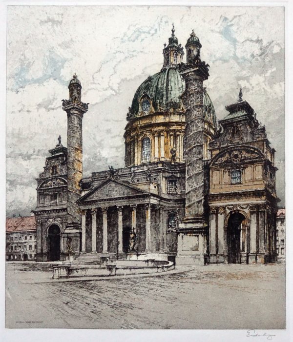 Josef Eidenberger, Farbradierung, Karlskirche