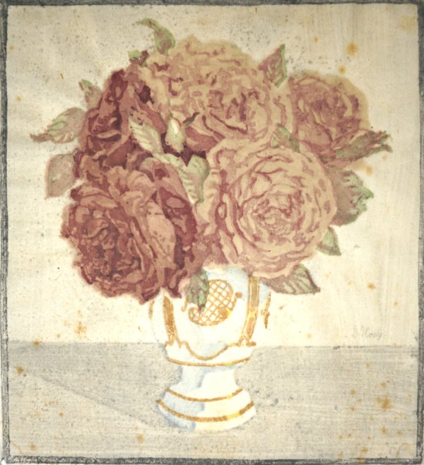 Dagmar Hooge, Rote Rosen, Farbholzschnitt, Handdruck