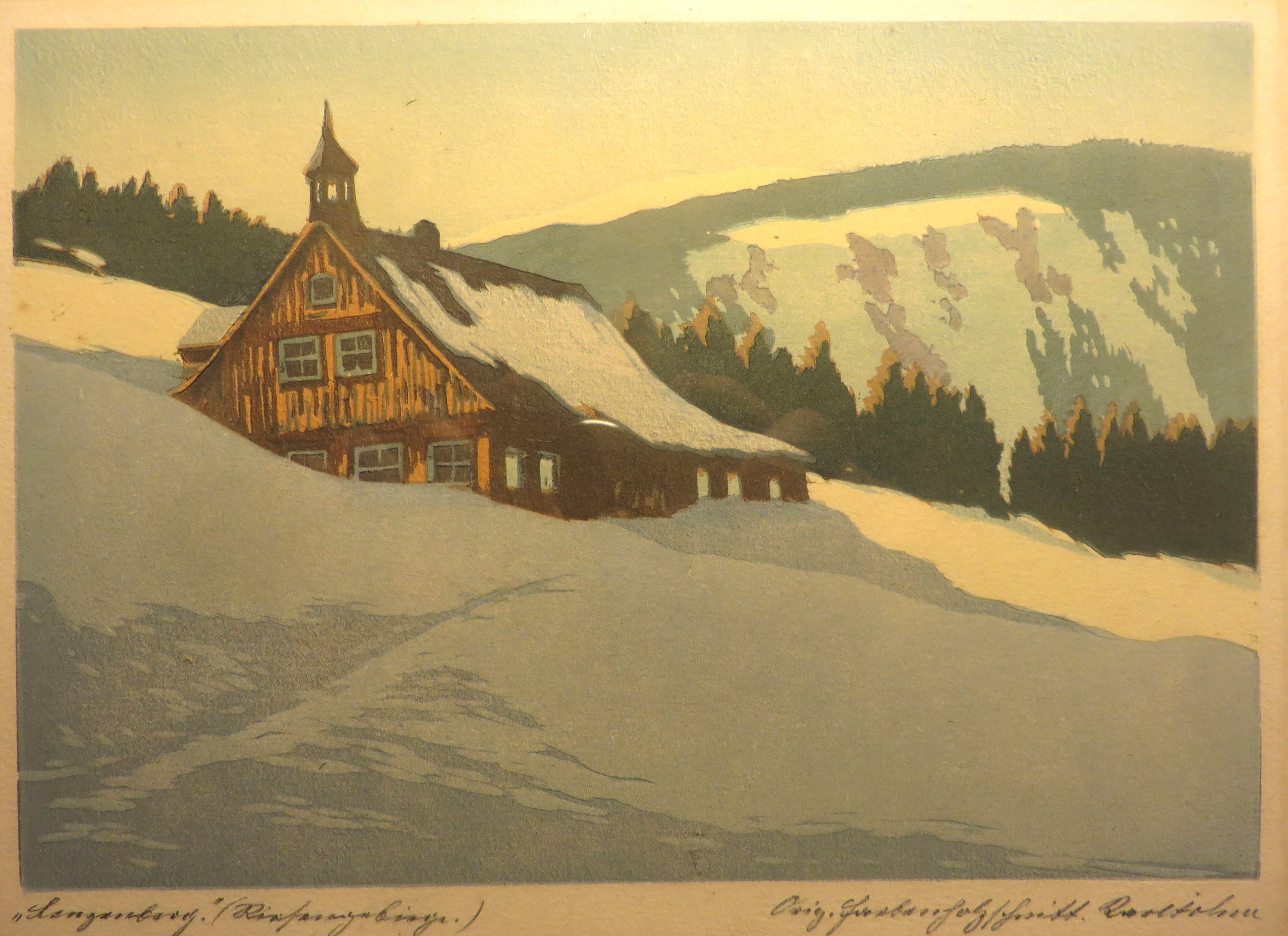 Karl Johne, "Langenberg (Riesengebirge)" (Farbholzschnitt)