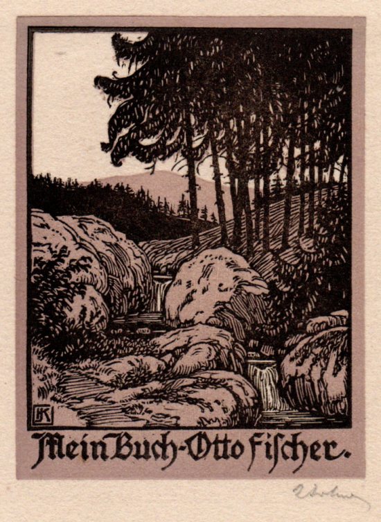 Karl Johne, Ex libris Otto Fischern, Farbholzschnitt