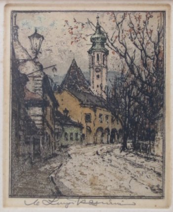 Luigi Kasimir, Pfarrkirche Grinzing, Farbradierung