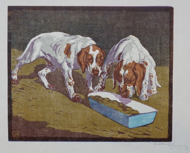 Walter Klemm, Junge Hunde, Farbholzschnitt 1907