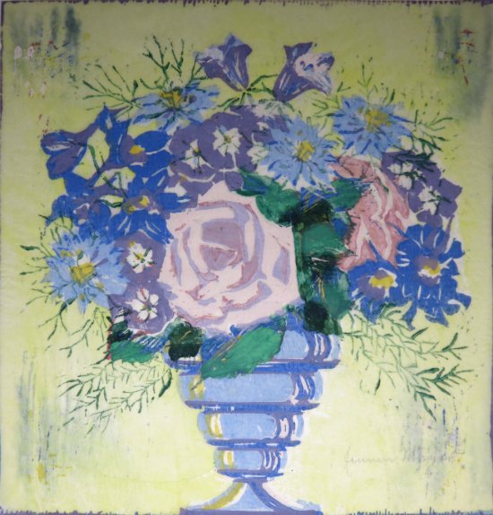 Emma Mayer, Blumenstrauß, Farbholzschnitt