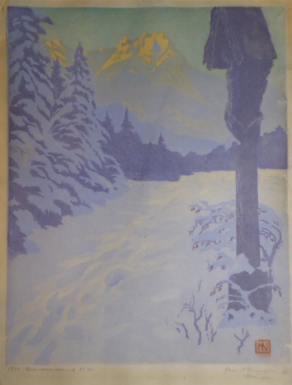 Hans Neumann jr, Wetterstein, Farbholzschnitt 1920