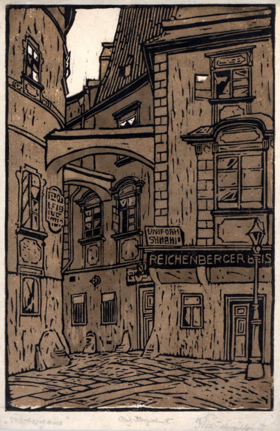 Karl Schartelmller, Wien, Griechengasse, Reichenberger Beisl, Farbholzschnitt
