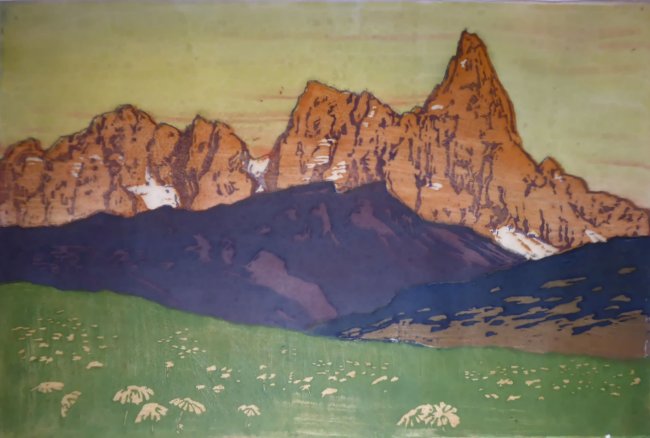 Max Sparer, zugeschrieben, Pale de San Martina, Monte Pala, Farbholzschnitt