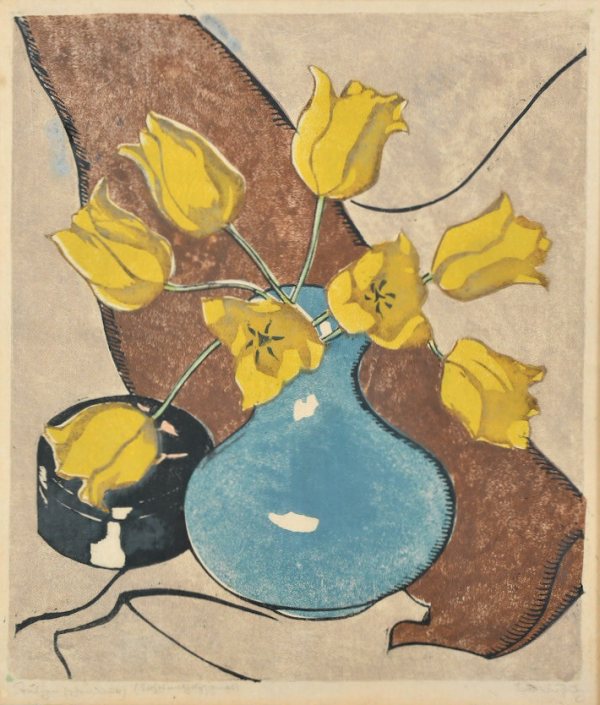 Gerhard Sy, Farbholzschnitt, Gelbe Tulpen