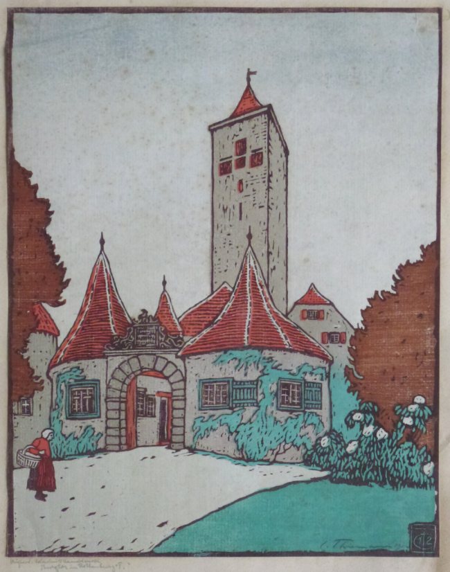 Carl Thiemann, Burgtor in Rothenburg oT, Farbholzschnitt 1912