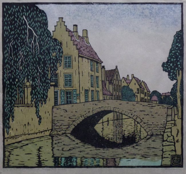 Carl Thiemann, Brgge, Le Quai vert,  Farbholzschnitt 1912