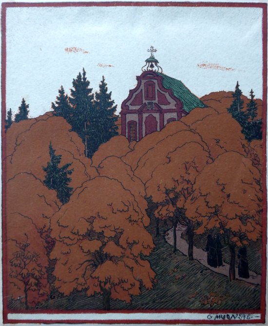 von Volkmann, Hans Richard: Kapelle im Wald/Kapelle Hlchrath (Farblithografie 1898)