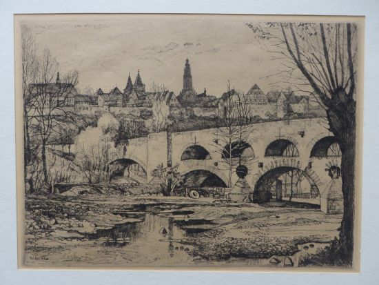 Zdor: Rothenburg, Historische Doppelbrcke (Weichgrundtzung oder Lithographie)