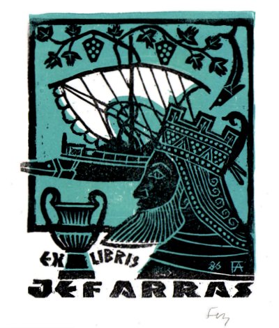 Fery Antal: Ex libris Jef Arras (Holzschnitt 1986)