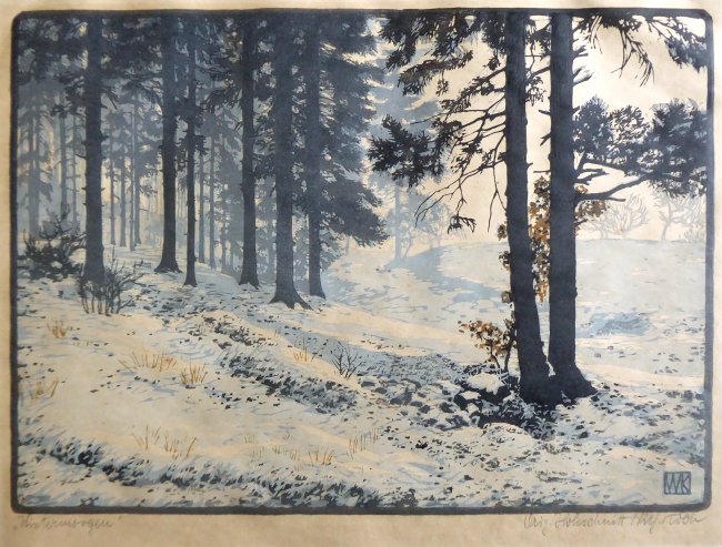 Wilhelm Koch: Wintermorgen (Farbholzschnitt)