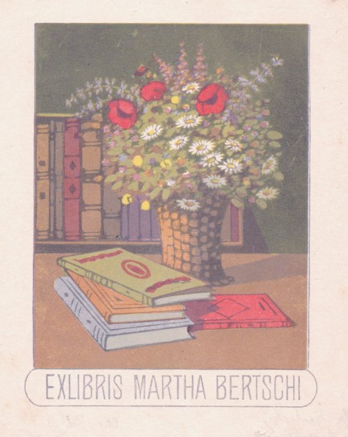 Otto Krebs: Ex libris Martha Bertschi, Farbholzschnitt