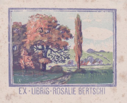 Otto Krebs: Ex libris Rosalie Bertschi, Farbholzschnitt