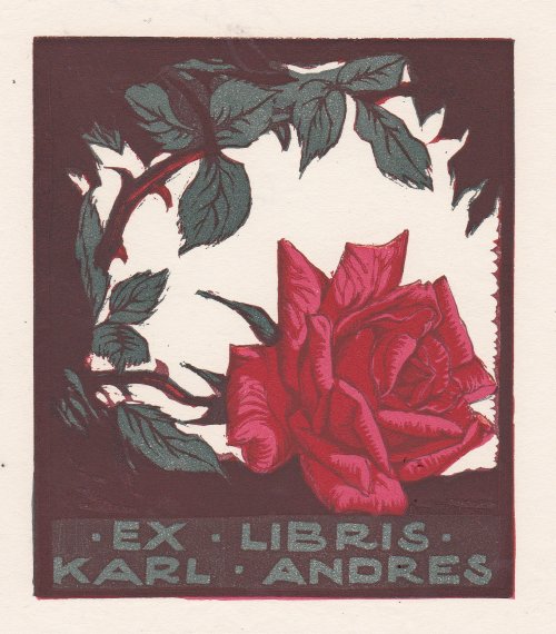 Adolf Kunst: Ex libris Karl Andres (Farbholzschnitt)