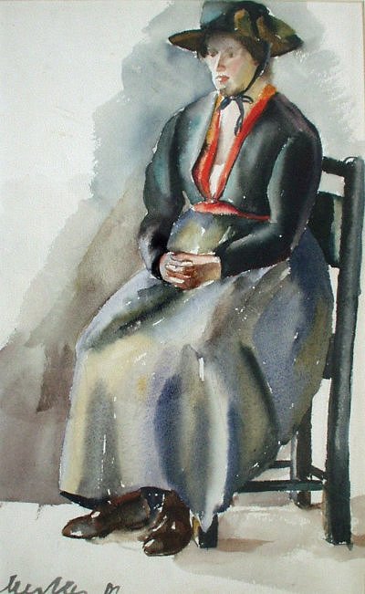 Wilhelmine Merker (AU): Bäuerin, Aquarell