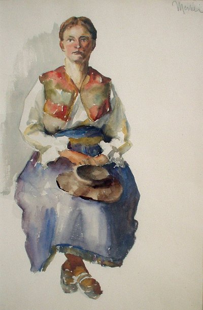 Wilhelmine Merker (AU): Buerin, Aquarell