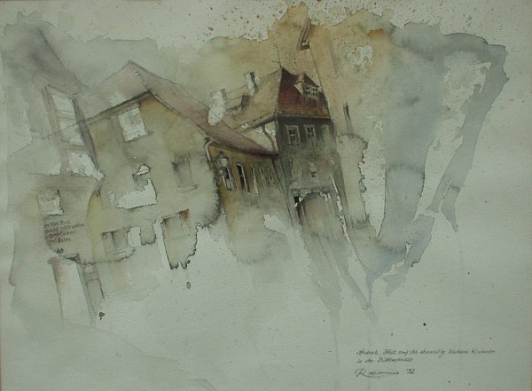 Reiner Grunwald: "Ansbach, Blick auf die ehemalige Bckerei Kirchner in der Bttenstrasse", Aquarell