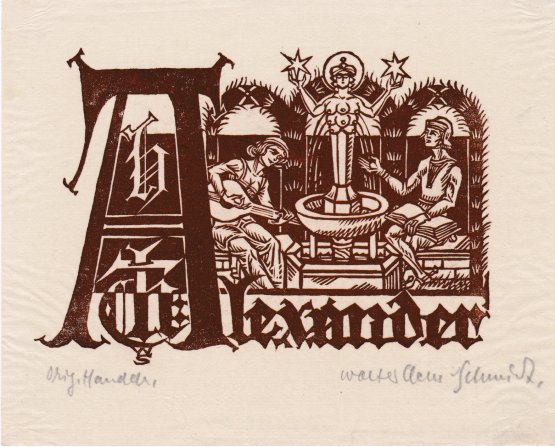 Walter Clemens Schmidt: "Exlibris Alexander" (Holzschnitt)