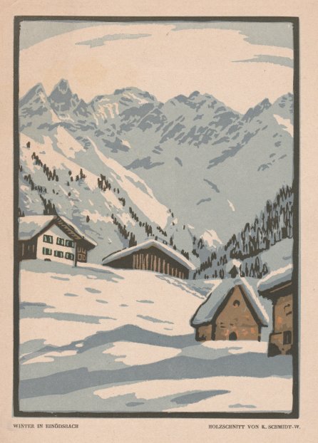 Karl Schmidt-Wolfratshausen: "Winter in Eindsbach" (Farbholzschnitt)