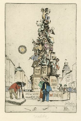 Vadász, Endre: "Een Jaar in Weenen 1938"  (kolorierte Radierung)